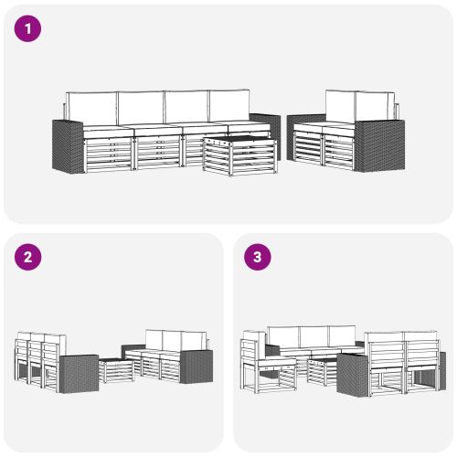 Комплект дивани за открито 7 pcs Натурален и Крема