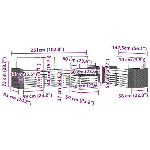Комплект дивани за открито 7 pcs Натурален и Антрацит