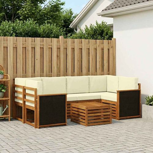 Комплект дивани за открито 7 pcs Натурален и Крема