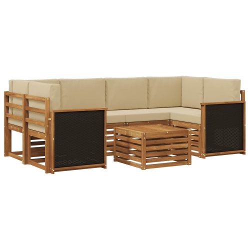 Комплект дивани за открито 7 pcs Натурален и Бежов