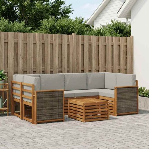 Комплект дивани за открито 7 pcs Натурално и светлосиво