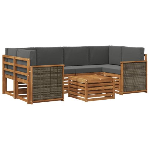 Комплект дивани за открито 7 pcs Натурален и Антрацит