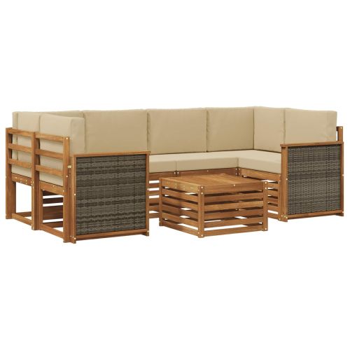 Комплект дивани за открито 7 pcs Натурален и Бежов