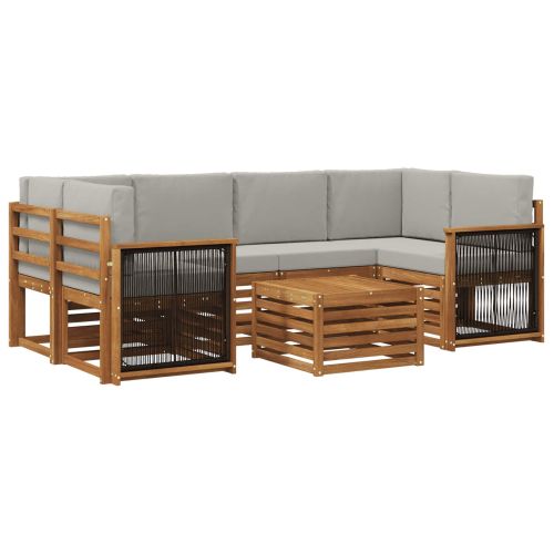 Комплект дивани за открито 7 pcs Натурално и светлосиво