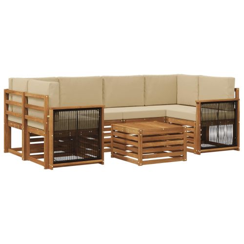 Комплект дивани за открито 7 pcs Натурален и Бежов