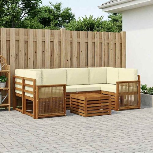 Комплект дивани за открито 7 pcs Натурален и Крема
