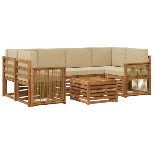 Комплект дивани за открито 7 pcs Натурален и Бежов