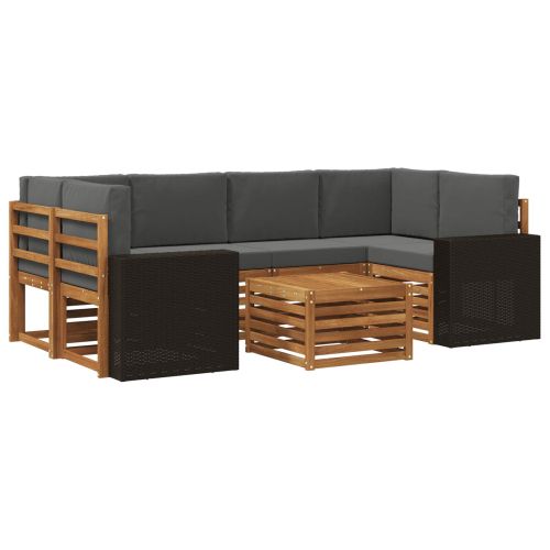 Комплект дивани за открито 7 pcs Натурален и Антрацит
