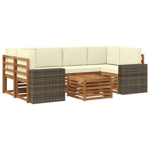 Комплект дивани за открито 7 pcs Натурален и Крема