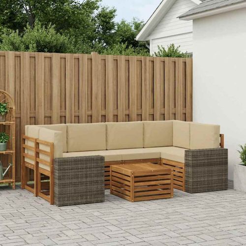Комплект дивани за открито 7 pcs Натурален и Бежов