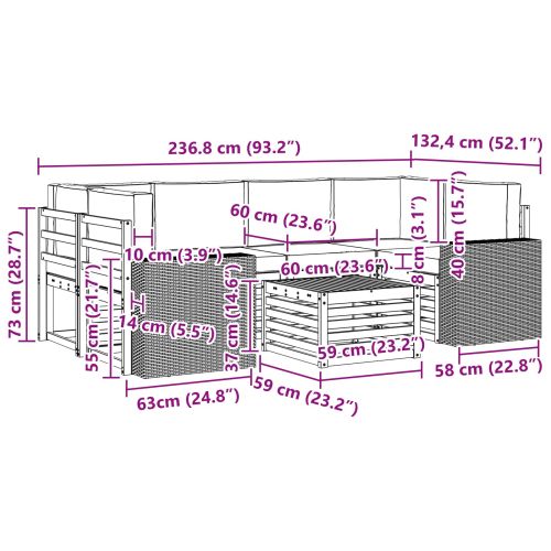 Комплект дивани за открито 7 pcs Натурален и Бежов