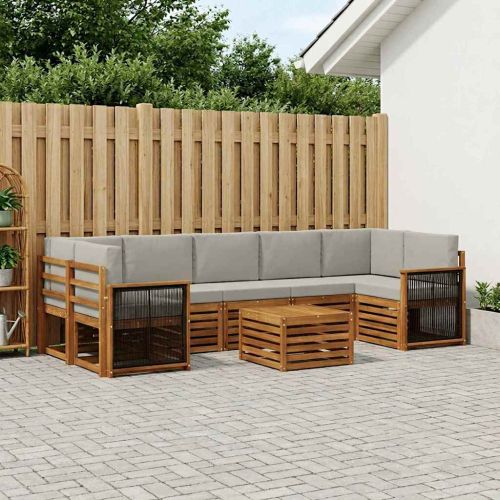 Комплект дивани за открито 8 pcs Натурално и светлосиво