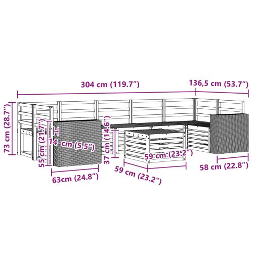 Комплект дивани за открито 8 pcs Натурално