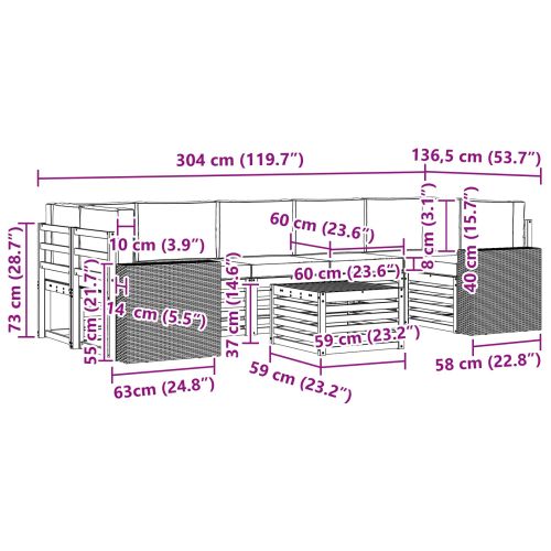 Комплект дивани за открито 8 pcs Натурален и Крема