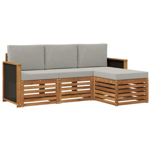 Комплект дивани за открито 4 pcs Натурално и светлосиво