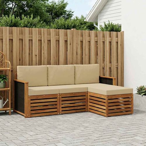 Комплект дивани за открито 4 pcs Натурален и Бежов