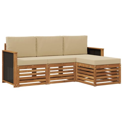 Комплект дивани за открито 4 pcs Натурален и Бежов