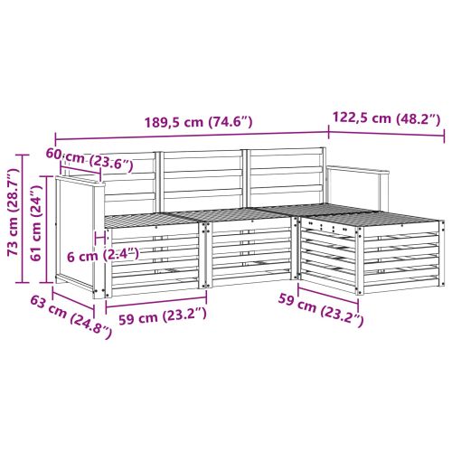 Комплект дивани за открито 4 pcs Натурално