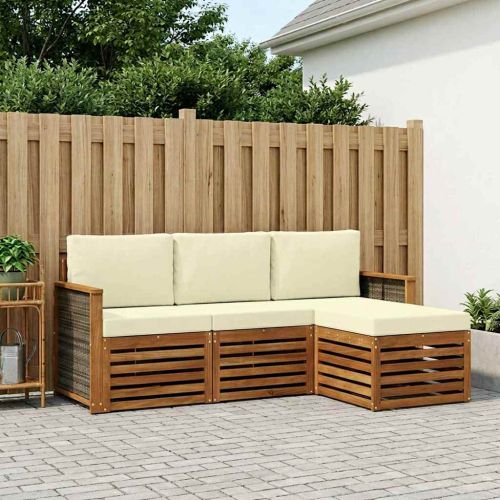 Комплект дивани за открито 4 pcs Натурален и Крема
