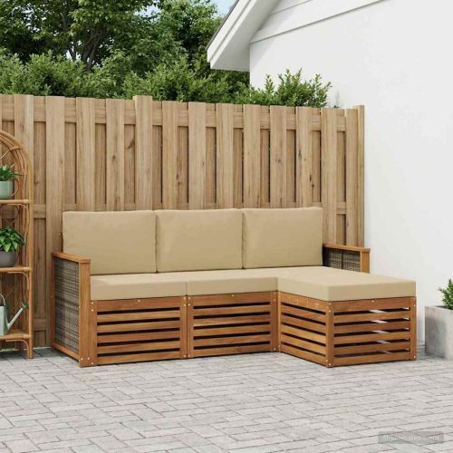 Комплект дивани за открито 4 pcs Натурален и Бежов