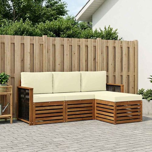 Комплект дивани за открито 4 pcs Натурален и Крема