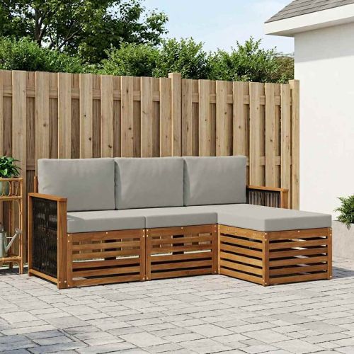 Комплект дивани за открито 4 pcs Натурално и светлосиво