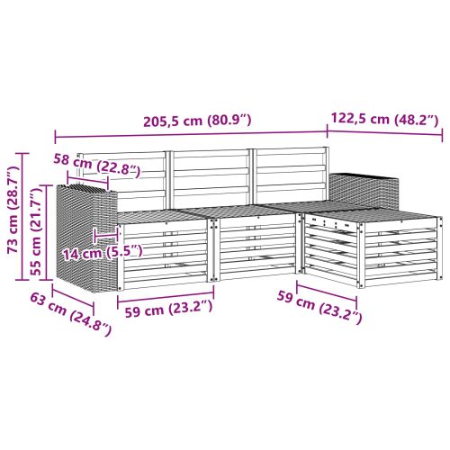Комплект дивани за открито 4 pcs Натурално