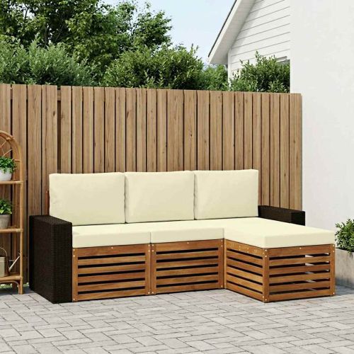 Комплект дивани за открито 4 pcs Натурален и Крема