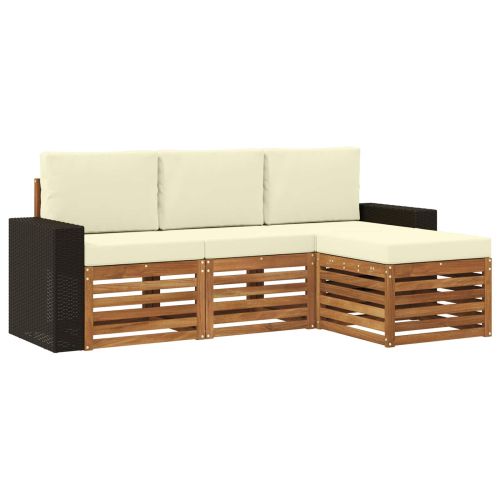 Комплект дивани за открито 4 pcs Натурален и Крема