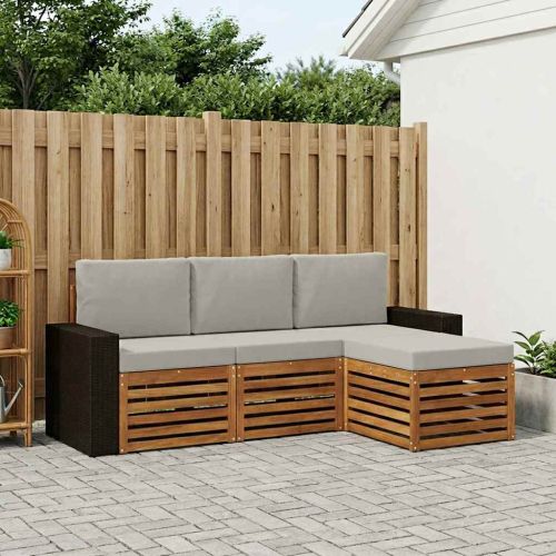 Комплект дивани за открито 4 pcs Натурално и светлосиво