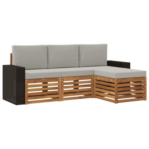 Комплект дивани за открито 4 pcs Натурално и светлосиво