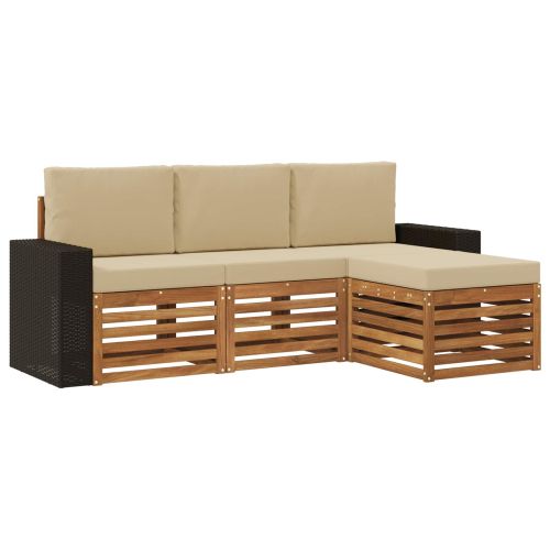 Комплект дивани за открито 4 pcs Натурален и Бежов