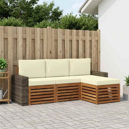 Комплект дивани за открито 4 pcs Натурален и Крема