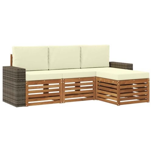 Комплект дивани за открито 4 pcs Натурален и Крема