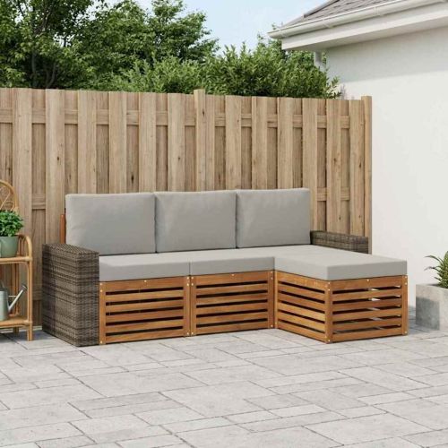 Комплект дивани за открито 4 pcs Натурално и светлосиво