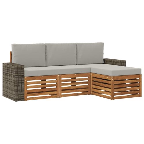 Комплект дивани за открито 4 pcs Натурално и светлосиво