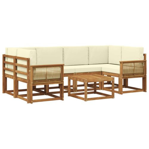Комплект дивани за открито 7 pcs Натурален и Крема Полиестер