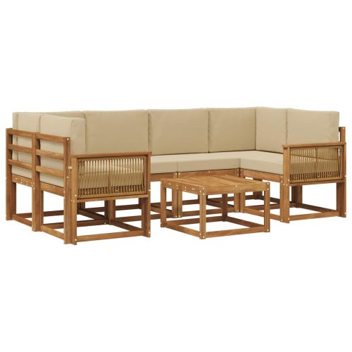 Комплект дивани за открито 7 pcs Натурален и Бежов Полиестер