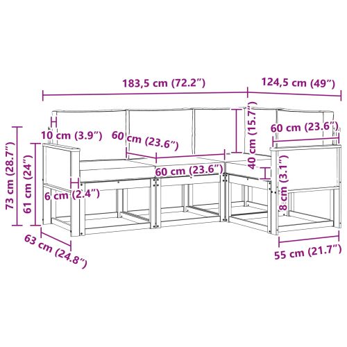 Комплект дивани за открито 4 pcs Натурален и Крема Полиестер