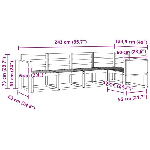 Комплект дивани за открито 5 pcs Натурално
