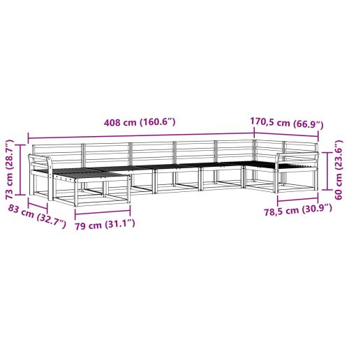 Комплект дивани за открито 7 pcs Бяло Солидно акациево дърво
