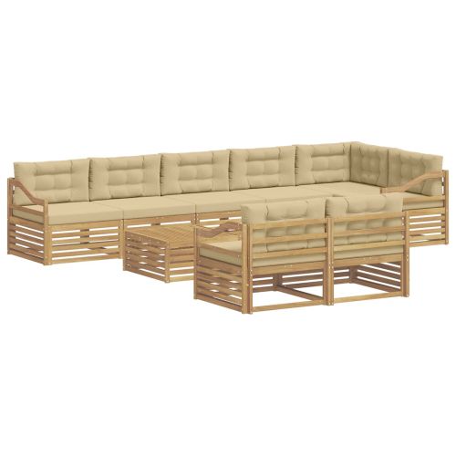 Комплект дивани за открито с възглавница 9 pcs Бяло и Бежово