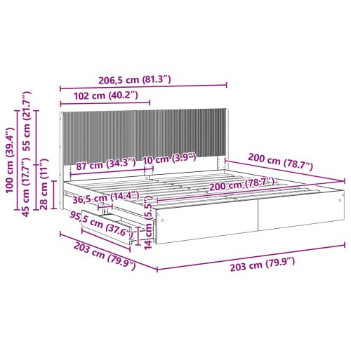 Рамка за легло с място за съхранение и табла Черно 200 x 200 cm