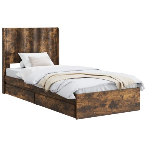 Рамка за легло с място за съхранение и табла Опушен дъб