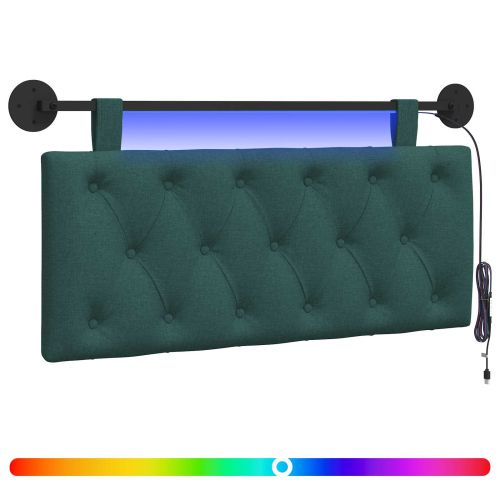 Табла за легло висяща С LED осветление Тъмнозелено Текстил