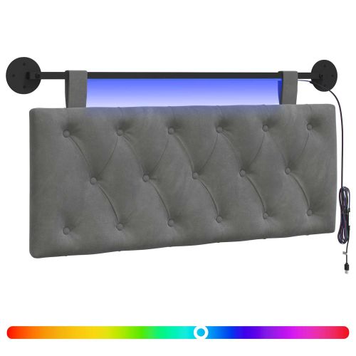 Табла за легло висяща С LED осветление Тъмносиво Кадифе