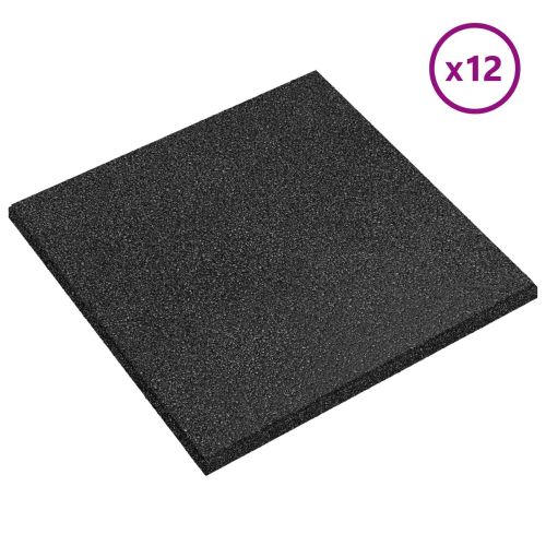 Плочки за защита при падане 12 pcs Черно 50 x 50 cm Каучук