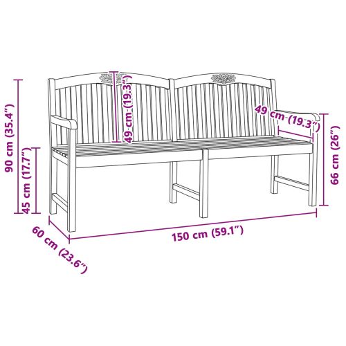 Ръчно изработена розова пейка 150 x 60 x 90 см Натурално