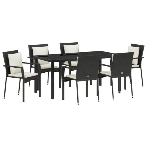 Комплект за хранене в градината 7 pcs Черно полиратан