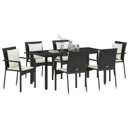 Комплект за хранене в градината 7 pcs Черно полиратан